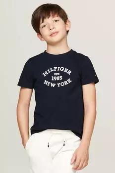 Детская хлопковая футболка Tommy Hilfiger, темно-синий