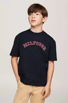 Детская хлопковая футболка Tommy Hilfiger, темно-синий