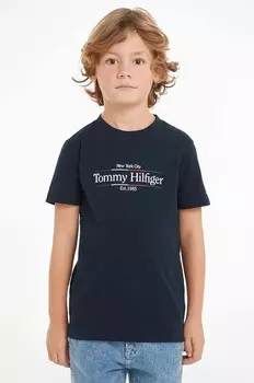 Детская хлопковая футболка Tommy Hilfiger, темно-синий