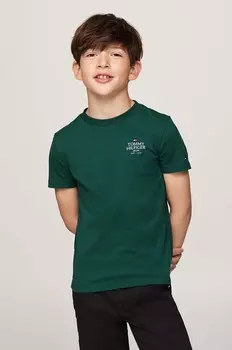 Детская хлопковая футболка Tommy Hilfiger, зеленый