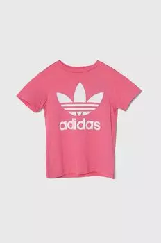 Детская хлопковая футболка Trefoil Tee adidas Originals, роза