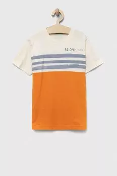 Детская хлопковая футболка United Colors of Benetton, бежевый