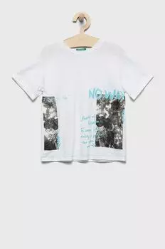 Детская хлопковая футболка United Colors of Benetton, белый