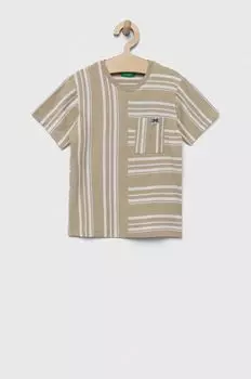 Детская хлопковая футболка United Colors of Benetton, бежевый