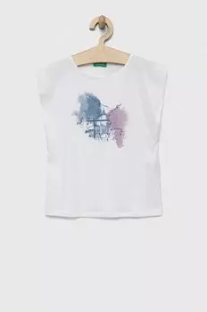 Детская хлопковая футболка United Colors of Benetton, белый