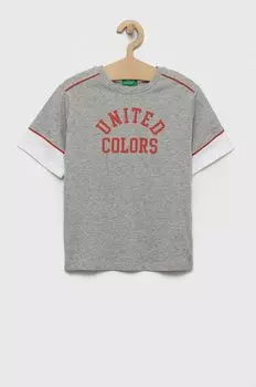 Детская хлопковая футболка United Colors of Benetton, серый
