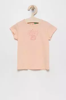 Детская хлопковая футболка United Colors of Benetton, розовый