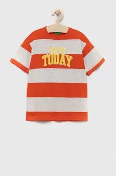 Детская хлопковая футболка United Colors of Benetton, оранжевый