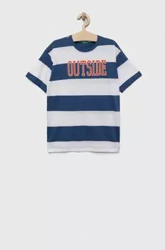 Детская хлопковая футболка United Colors of Benetton, темно-синий