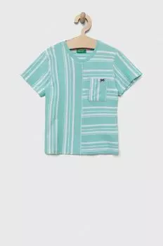 Детская хлопковая футболка United Colors of Benetton, бирюзовый