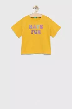 Детская хлопковая футболка United Colors of Benetton, желтый