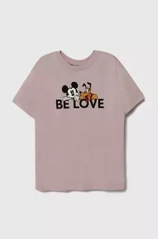 Детская хлопковая футболка United Colors of Benetton x Disney, розовый