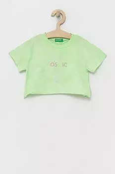 Детская хлопковая футболка United Colors of Benetton, зеленый