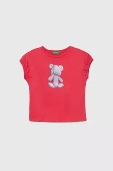 Детская хлопковая футболка United Colors of Benetton, розовый