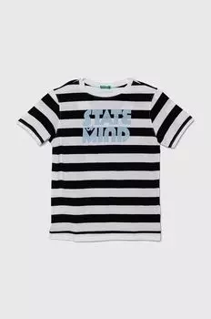 Детская хлопковая футболка United Colors of Benetton, темно-синий