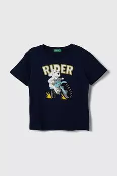 Детская хлопковая футболка United Colors of Benetton, темно-синий