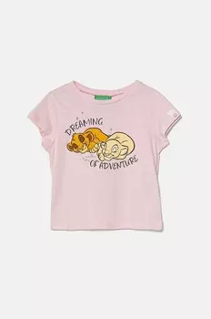 Детская хлопковая футболка United Colors of Benetton, розовый