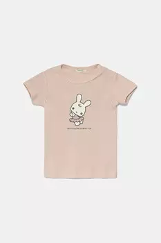 Детская хлопковая футболка United Colors Of Benetton, розовый