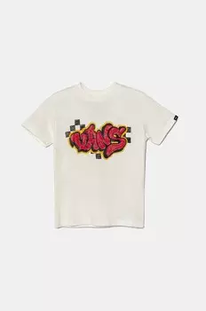 Детская хлопковая футболка Vans с метками, бежевый