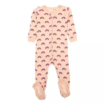 Детская хлопковая пижама на ножках Радуга Персик Leveret