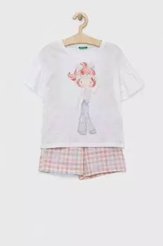 Детская хлопковая пижама United Colors of Benetton, розовый