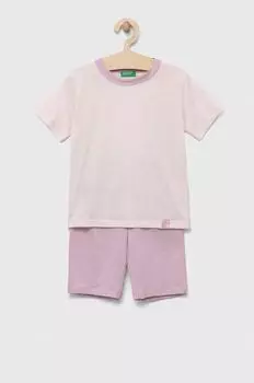 Детская хлопковая пижама United Colors of Benetton, розовый