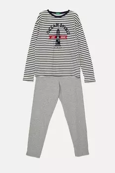 Детская хлопковая пижама United Colors of Benetton, серый