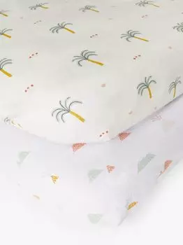 Детская хлопковая простыня John Lewis Desert Dino Volcano, упаковка из 2 шт., детская кроватка (120 x 60 см)