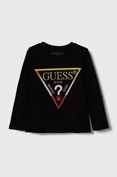 Детская хлопковая рубашка Guess с длинными рукавами, черный