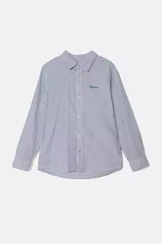 Детская хлопковая рубашка Pepe Jeans NARON, синий