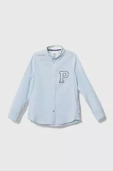 Детская хлопковая рубашка Pepe Jeans, синий