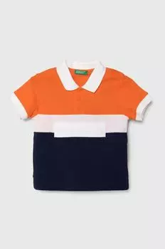 Детская хлопковая рубашка-поло United Colors of Benetton, оранжевый
