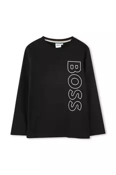 Детская хлопковая рубашка с длинным рукавом Boss, черный