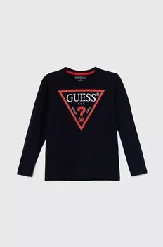 Детская хлопковая рубашка с длинным рукавом Guess, темно-синий