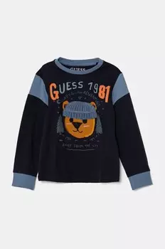 Детская хлопковая рубашка с длинным рукавом Guess, темно-синий