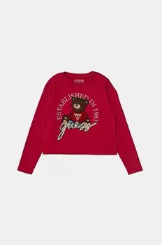 Детская хлопковая рубашка с длинным рукавом Guess, розовый