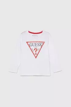 Детская хлопковая рубашка с длинным рукавом Guess, белый
