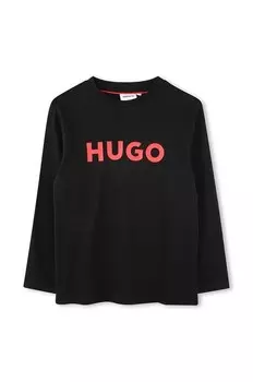 Детская хлопковая рубашка с длинным рукавом Hugo, черный