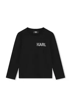 Детская хлопковая рубашка с длинным рукавом Karl Lagerfeld, черный