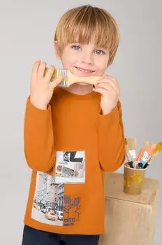 Детская хлопковая рубашка с длинным рукавом Mayoral, оранжевый