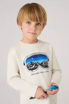 Детская хлопковая рубашка с длинным рукавом Mayoral, бежевый