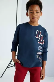 Детская хлопковая рубашка с длинным рукавом Mayoral, темно-синий