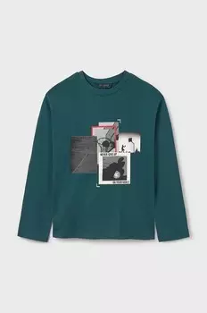 Детская хлопковая рубашка с длинным рукавом Mayoral, зеленый