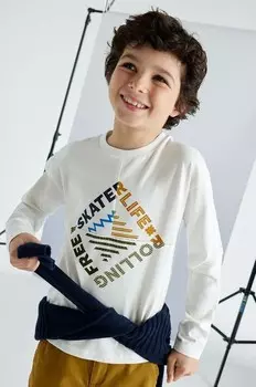 Детская хлопковая рубашка с длинным рукавом Mayoral, бежевый