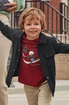 Детская хлопковая рубашка с длинным рукавом Mayoral, бордовый