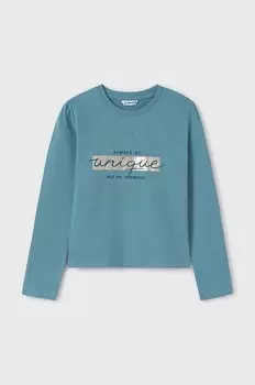 Детская хлопковая рубашка с длинным рукавом Mayoral, бирюзовый