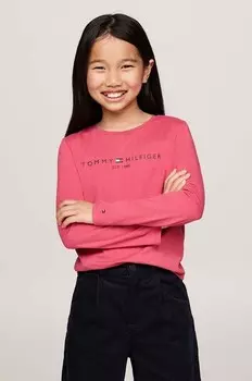 Детская хлопковая рубашка с длинным рукавом Tommy Hilfiger, розовый