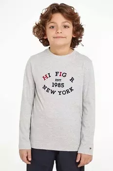 Детская хлопковая рубашка с длинным рукавом Tommy Hilfiger, серый