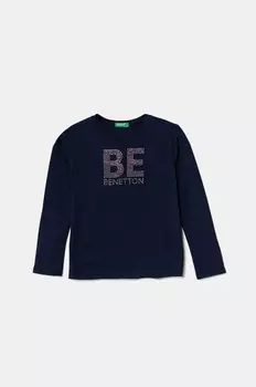 Детская хлопковая рубашка с длинным рукавом United Colors of Benetton, темно-синий