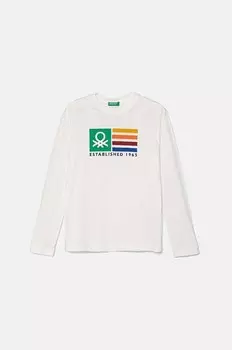 Детская хлопковая рубашка с длинным рукавом United Colors of Benetton, белый